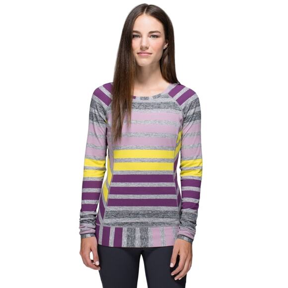 Lululemon Race Your Pace Long Sleeve Tee Triplet Twin Stripe Berry - Picture 3 of 10